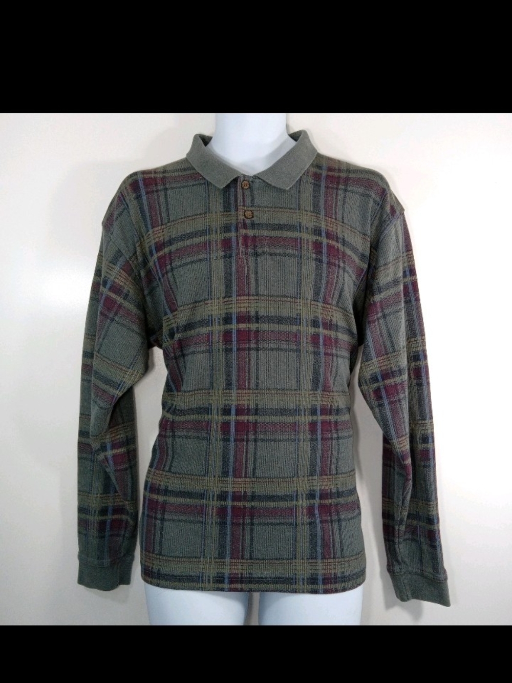 Vtg 90s Basic Equipment Multicolor Plaid 1/4 Button Thin Collared Sweatshirt XL